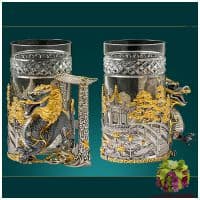 Подстаканник серебряный Дракон Удачи. Серебро 925 пробы. Россия