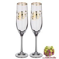 Бокалы для шампанского новогодние 2 штуки. Богемское стекло. 190 мл. Bohemia Crystal. 272476 Чехия