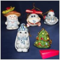 Набор ёлочных украшений майолика№6. 5 штук в наборе. Ручная роспись. Подарочная упаковка.