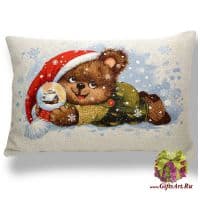 Наволочка гобеленовая новогодняя. Новогодний медвежонок. Размер 63х45 см.