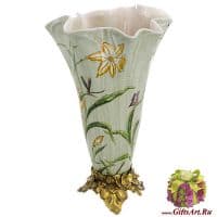 Ваза. Фарфор и бронза. Декор Нарциссы. Ручная работа. Высота 43 см