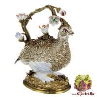 Чайник декоративный. Куропатка. Фарфор и бронза. Ручная работа. Размер 21 см