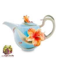 Заварочный чайник фарфоровый Тигровая лилия. 1150 мл. Подарочная упаковка.