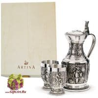 Набор кувшин для вина и 2 бокала из олова в деревянной упаковке. Artina Австрия Набор кувшин для вина и 2 бокала из олова в деревянной упаковке. Artina Австрия