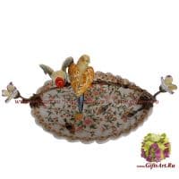 Ваза-блюдо. Фарфор и бронза. Пара попугаев. Ручная работа. Длина 35,5 см