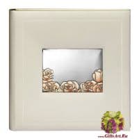 Свадебный фотоальбом кожаный с серебряной вставкой. Белый. Размер 35 x 35 см Италия