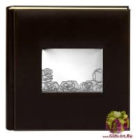Свадебный фотоальбом кожаный с серебряной вставкой Розы. Размер 24 x 30 см Италия