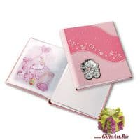 Детский фотоальбом кожаный с серебряной вставкой для девочки. Размер 20 x 25 см Италия Подарочная упаковка
