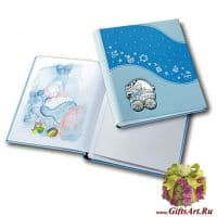 Детский фотоальбом кожаный с серебряной вставкой. Размер 20 x 25 см Италия Подарочная упаковка