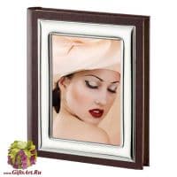Фотоальбом кожаный с серебряной вставкой Fiore. Размер 20 x 25 см Италия Подарочная упаковка