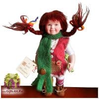 Фарфоровая кукла Montedragone Пэппи Длинный чулок Pippi Calzelunghe 24 см. Италия