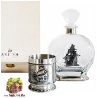 Набор для виски серия Фрегат La Paloma из олова в деревянной коробке. Австрия. Artina