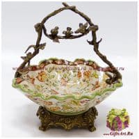 Ваза конфетница. Фарфор и бронза. Ручная работа. Коллекция Изобилие. Высота 25 см