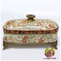 Шкатулка. Фарфор и бронза. Коллекция Изобилие. Ручная работа. Длина 22 см