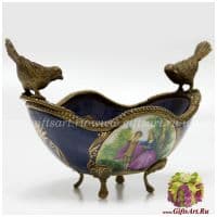 Вазочка. Фарфор и бронза. Декор Прогулка. Ручная работа. Длина 23 см