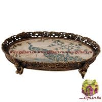 Блюдо Павлин. Фарфор и бронза. Ручная работа. 25 см