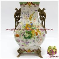 Ваза. Фарфор и бронза. Декор Золотые фазаны. Ручная работа. Высота 39 см