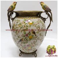 Ваза. Фарфор и бронза. Пара птичек. Коллекция Лето в раю. Ручная работа. Высота 47 см