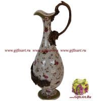 Кувшин декоративный. Фарфор и бронза. Декор Дикая роза. Ручная работа. Высота 39 см