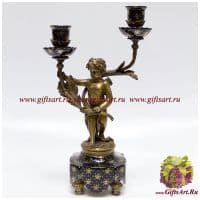Подсвечник на 2 свечи Ангел Победы. Фарфор и бронза. Декор Флёр-де-ли Fleur de Lys. Ручная работа. Высота 39 см
