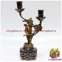 Подсвечник на 2 свечи Ангел Победы Левый. Фарфор и бронза. Декор Флёр-де-ли Fleur de Lys. Ручная работа. Высота 39 см