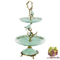 Ваза для фруктов и сладостей Три попугая. Фарфор и бронза. Ручная работа. Высота 56 см