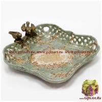 Блюдо под мелочь. Фарфор и бронза. Птахи. Ручная работа. Размер 24 см