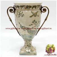 Ваза Павлины. Фарфор и бронза. Ручная работа. Высота 33 см