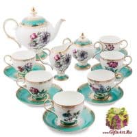 Чайный сервиз Цветок Неаполя на 6 персон 15 предметов Костяной фарфор