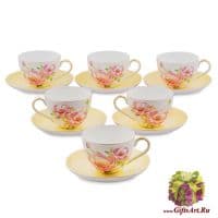 Чайный сервиз Пионы 6 персон 12 предметов Костяной фарфор