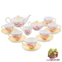 Чайный сервиз Пионы на 6 персон 15 предметов Костяной фарфор