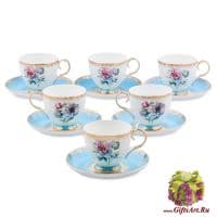 Чайный сервиз Цветок Неаполя Fiore Napoli Blu на 6 персон 12 предметов Костяной фарфор