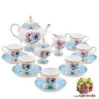 Чайный сервиз Цветок Неаполя Fiore Napoli Blu на 6 персон 15 предметов Костяной фарфор