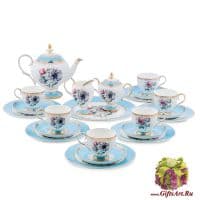 Чайный сервиз Цветок Неаполя Fiore Napoli Blu на 6 персон 22 предмета Костяной фарфор