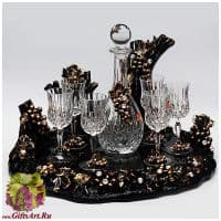Набор для вина Чёрный виноград 7 предметов стразы керамика Стелла Италия