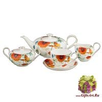 Чайный сервиз Маки на 6 персон 15 предметов Костяной фарфор