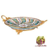 Блюдо большое. Фарфор и бронза. Декор Дворец Лихтенталь. Длина 42 см. Ручная работа