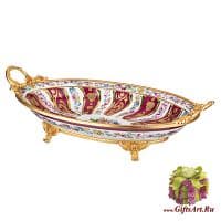 Блюдо большое. Фарфор и бронза. Декор Дворец Лихтенталь Россо. Ручная работа. Длина 39 см