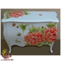 Комод лакированный с ящиками Бабочки и цветущие пионы. Дерево. МДФ. Высота 75 см.