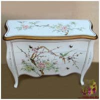 Комод лакированный с ящиками Райские птицы в весеннем саду. Дерево. МДФ. Высота 75 см.