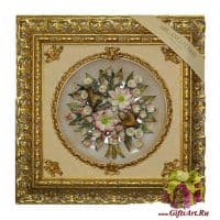 Картина фарфоровая панно Птички в цветах. 55 х 55 см. Италия