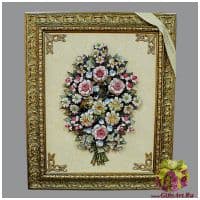 Картина фарфоровая панно Птички в красивых цветах 64 х 77 см. Италия