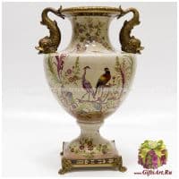 Ваза два кита. Фарфор и бронза. Декор Птичий двор. Ручная работа. 36 см - вид 1 миниатюра