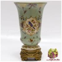 Ваза. Фарфор и бронза. Декор Синяя птица в королевском саду. Ручная работа. Высота 25 см