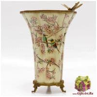 Ваза. Фарфор и бронза. Декор Пара птиц в цветущем саду. Ручная работа. 32 см