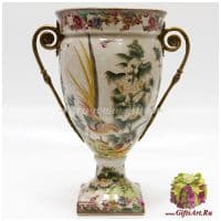 Ваза Пара золотых фазанов. Фарфор и бронза. Ручная работа. Высота 33 см