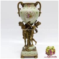 Ваза Грации. Фарфор и бронза. Декор Сказочный сад. Ручная работа. Высота 48 см