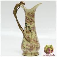 Кувшин. Фарфор и бронза. Декор Пара птиц в цветущем саду. Ручная работа. Высота 23 см