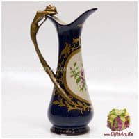 Кувшин. Фарфор и бронза. Декор Английская роза кобальт. Ручная работа. Высота 23 см