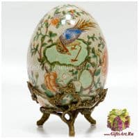 Яйцо пасхальное. Фарфор и бронза. Декор Золотые фазаны в парке. Ручная работа. Высота 18 см